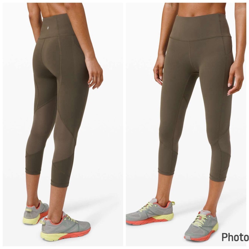 Lululemon Pace Rival High Rise Crop 22" Leggings Sz 8 W6BAVS Dark Olive Green